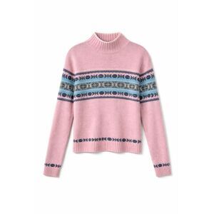 Tomfoolery Fair Isle Fitted Mock Neck Sweater XL Pink Nordic Ski Cottagecore